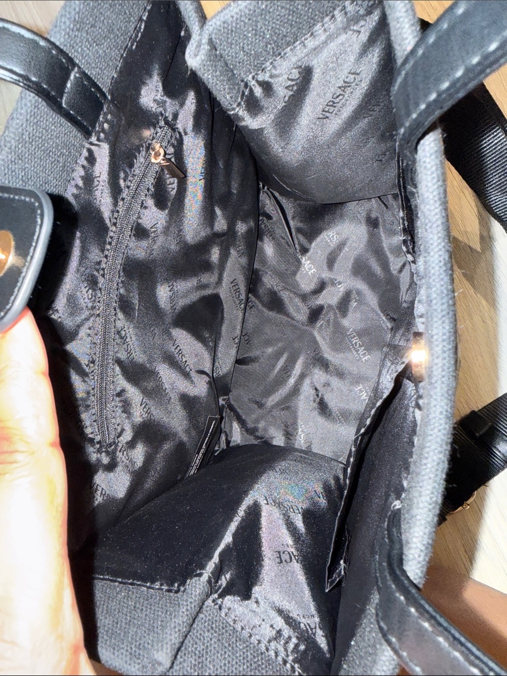 Versace Black Tote with Gold Greek Key Accent - Picture 2 of 8